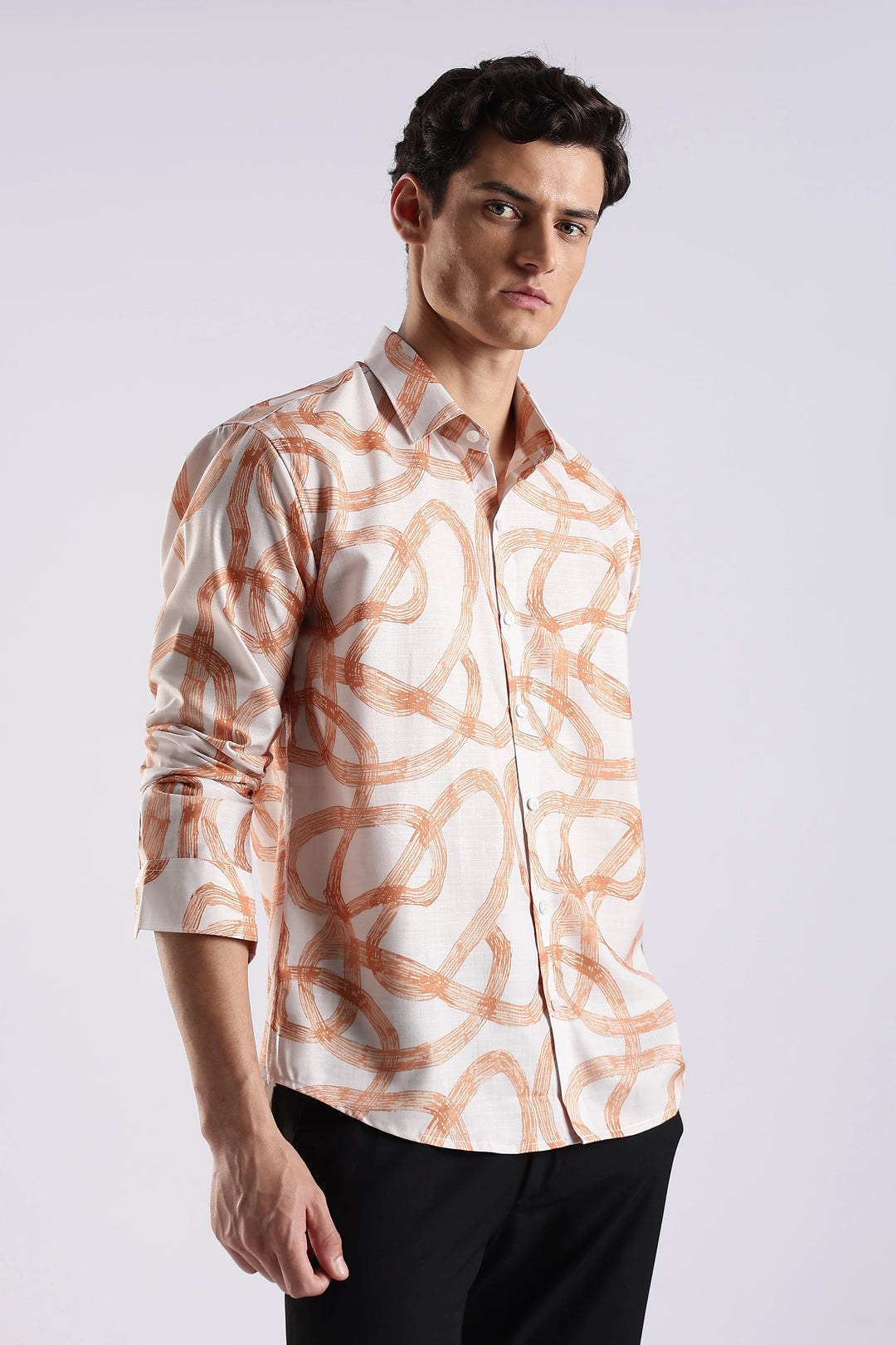 Orange abstract printed full sleeve shirt