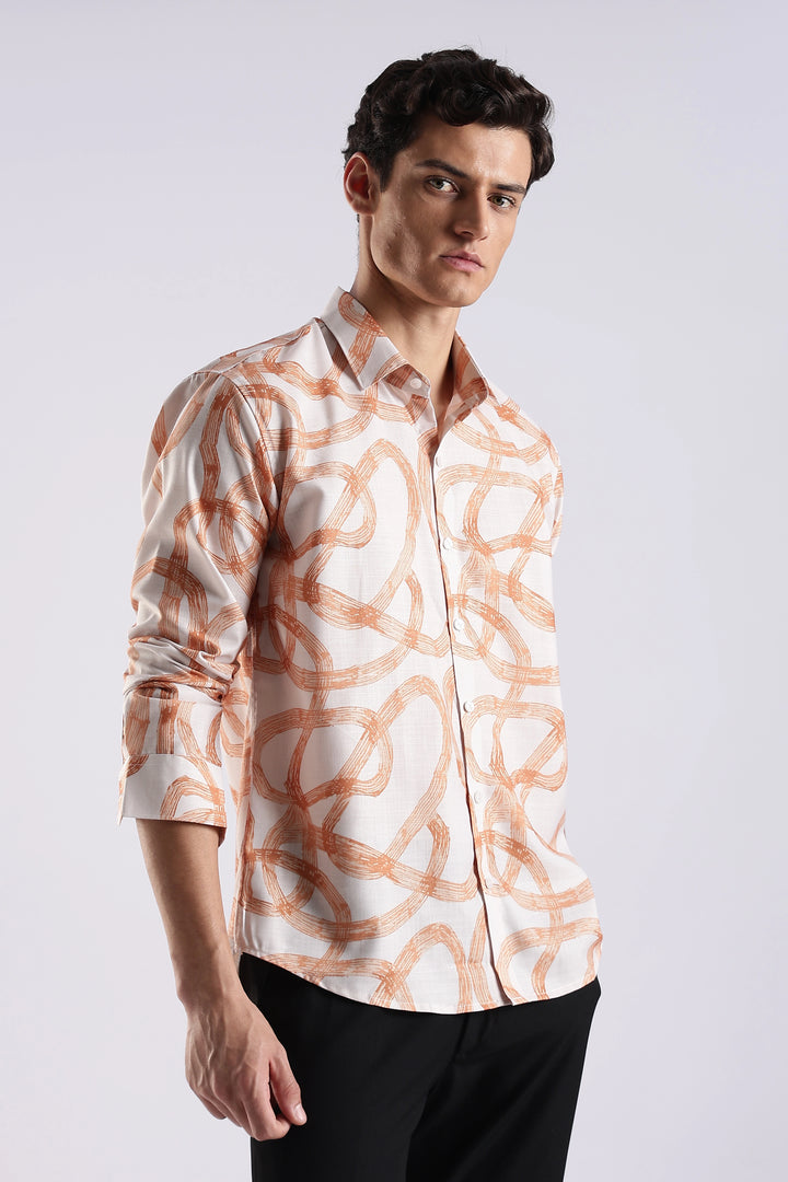 Orange abstract printed full sleeve shirt
