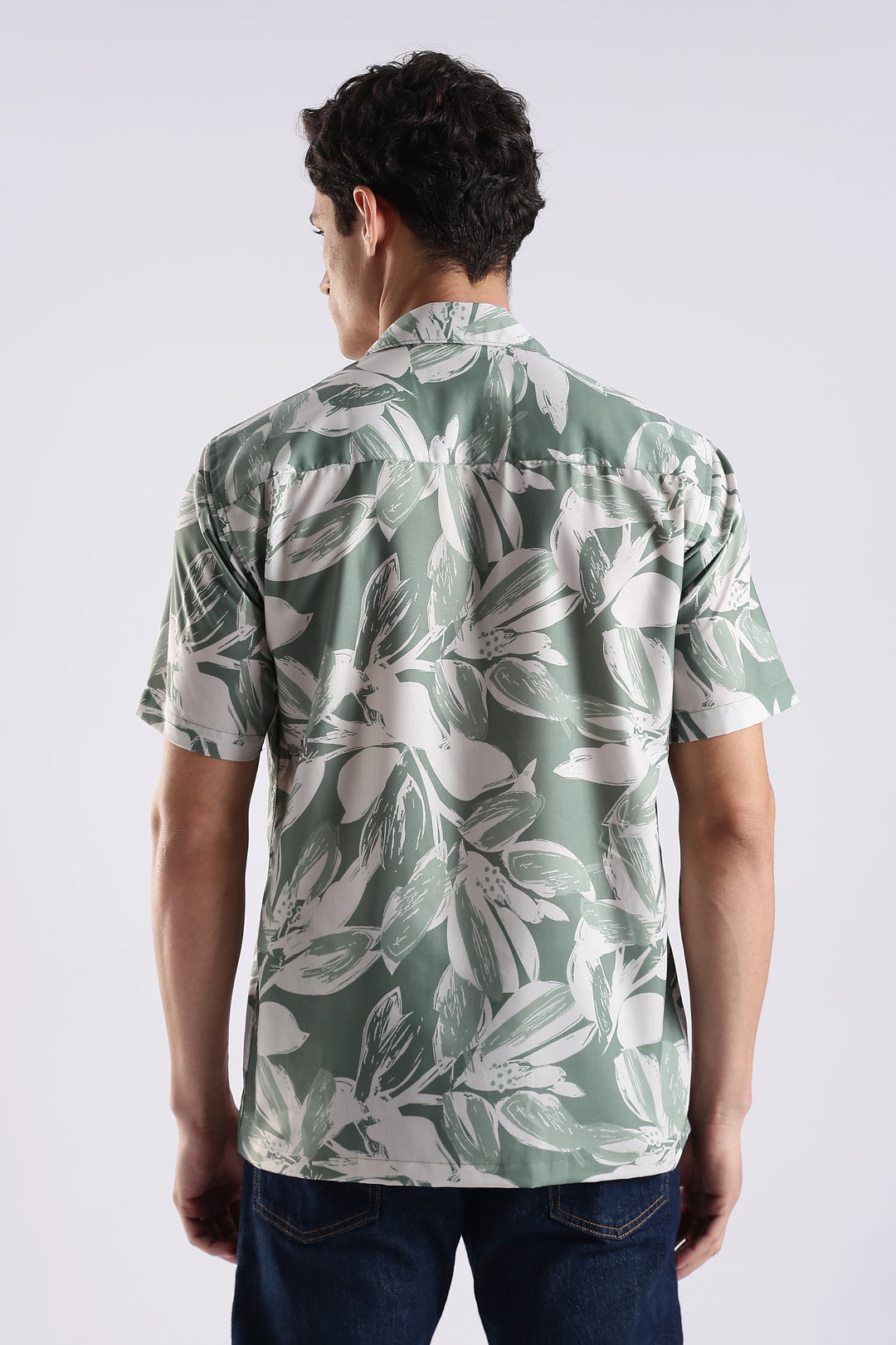 Green leaf printed half sleeve shirt