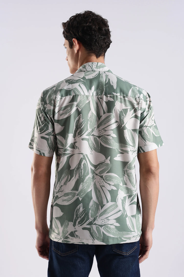 Green leaf printed half sleeve shirt