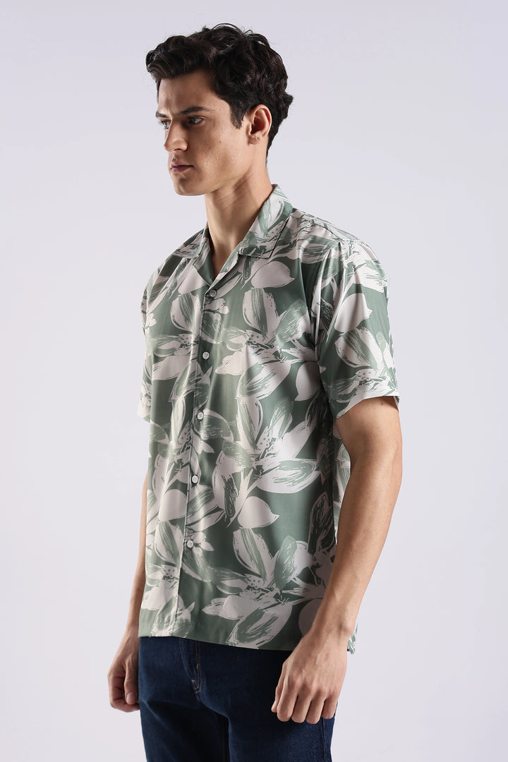 Green leaf printed half sleeve shirt