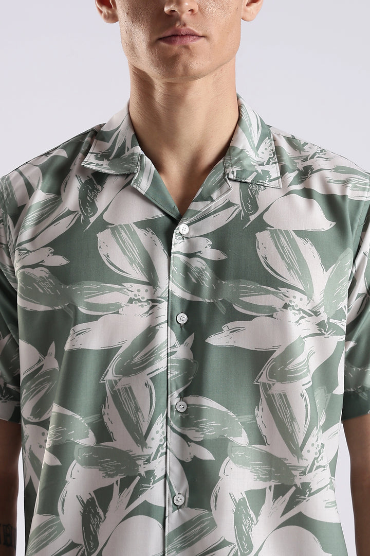 Green leaf printed half sleeve shirt