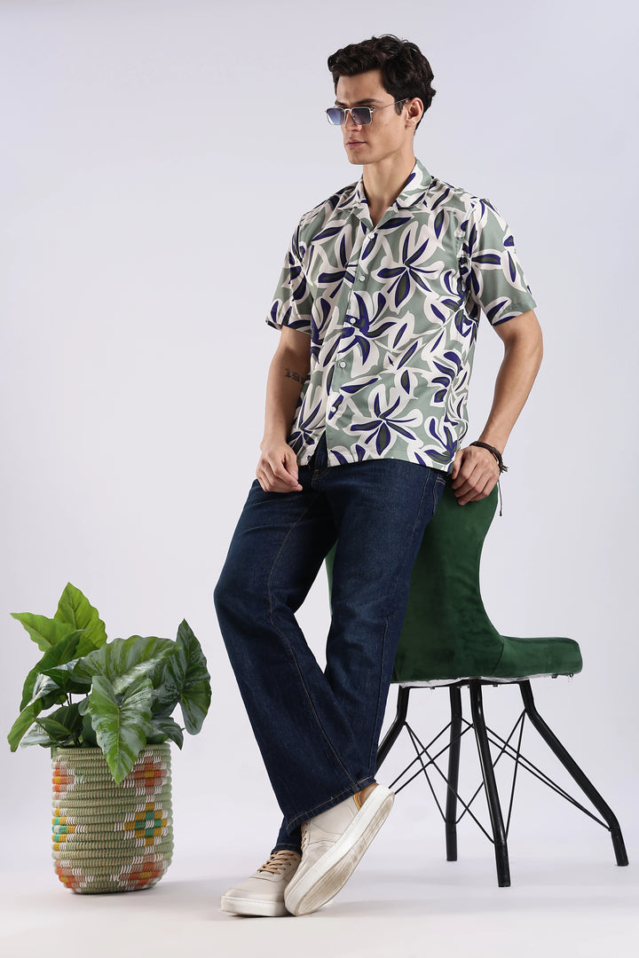 Green leaves printed half sleeve shirt