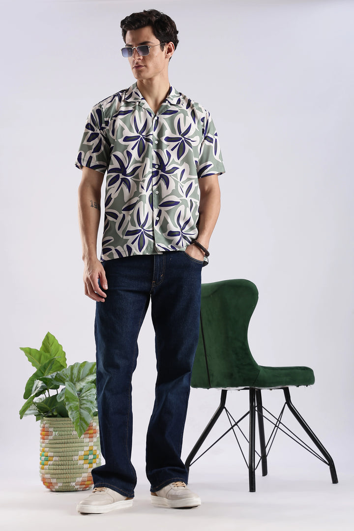 Green leaves printed half sleeve shirt