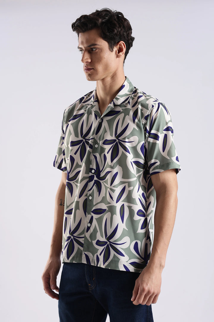 Green leaves printed half sleeve shirt