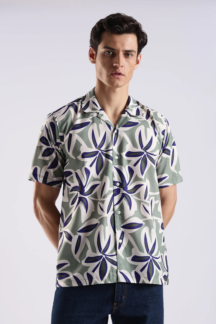 Green leaves printed half sleeve shirt