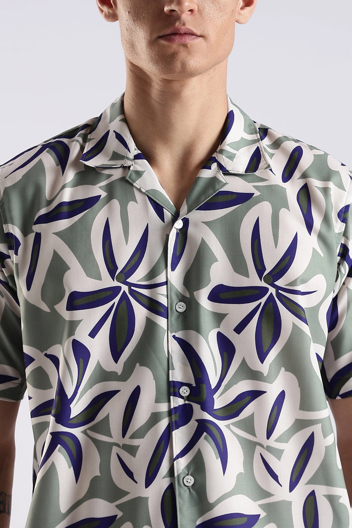 Green leaves printed half sleeve shirt