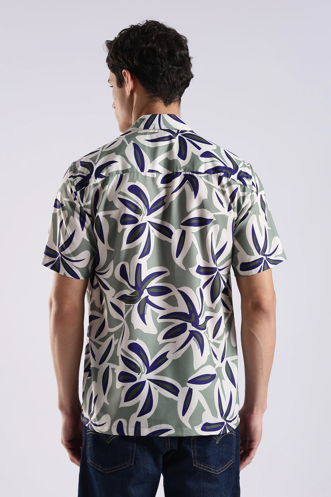Green leaves printed half sleeve shirt