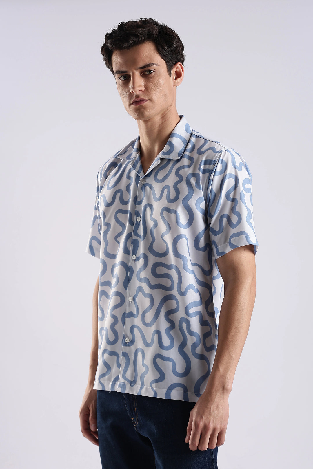 White geometric printed half sleeve shirt