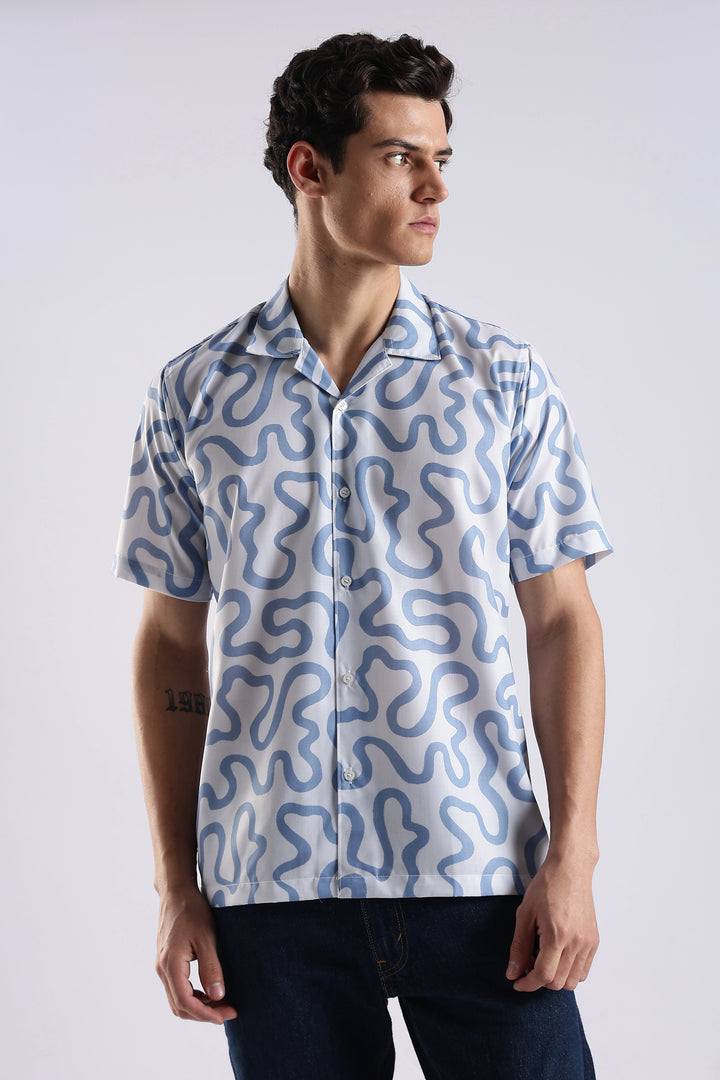 White geometric printed half sleeve shirt