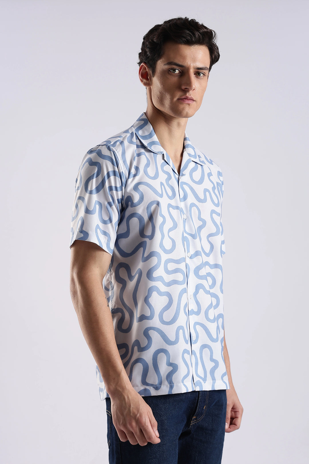 White geometric printed half sleeve shirt