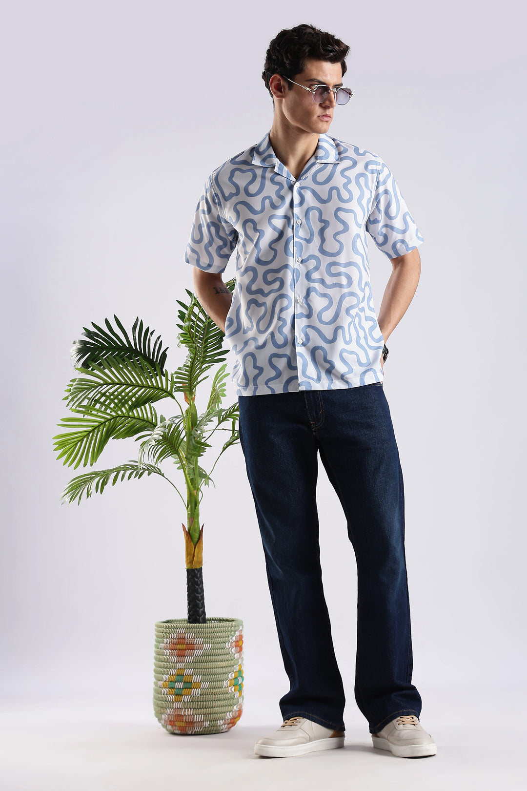 White geometric printed half sleeve shirt