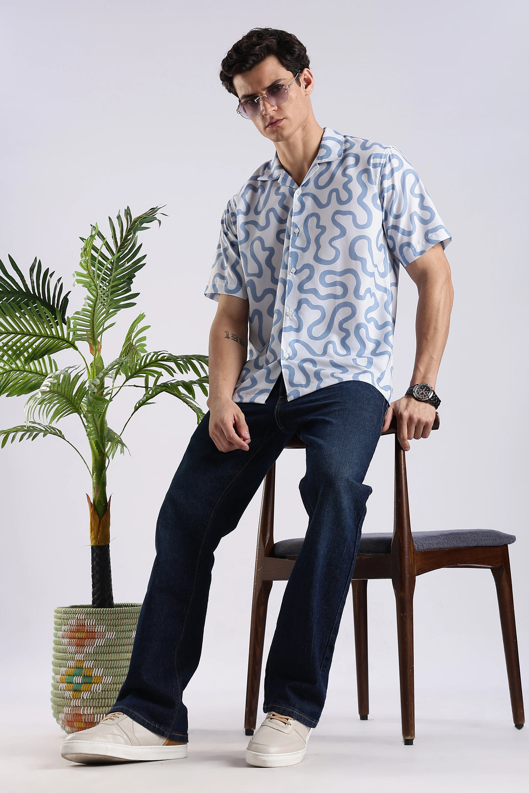 White geometric printed half sleeve shirt