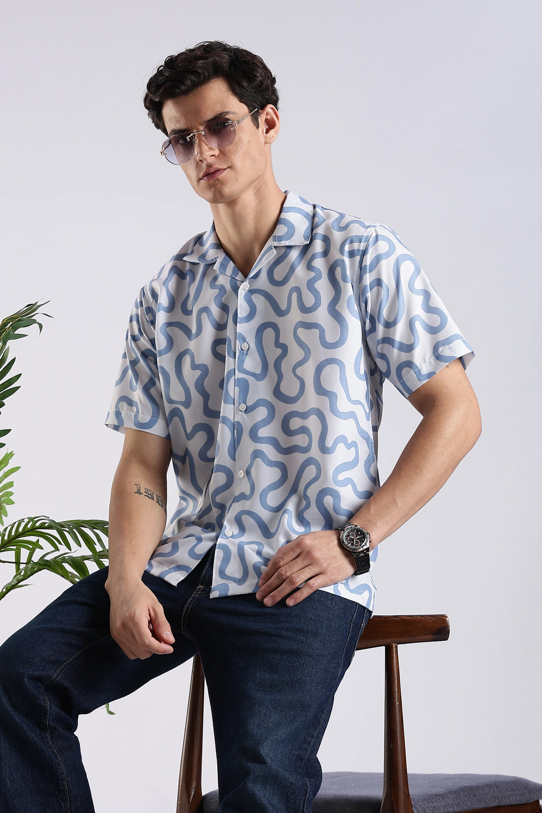 White geometric printed half sleeve shirt