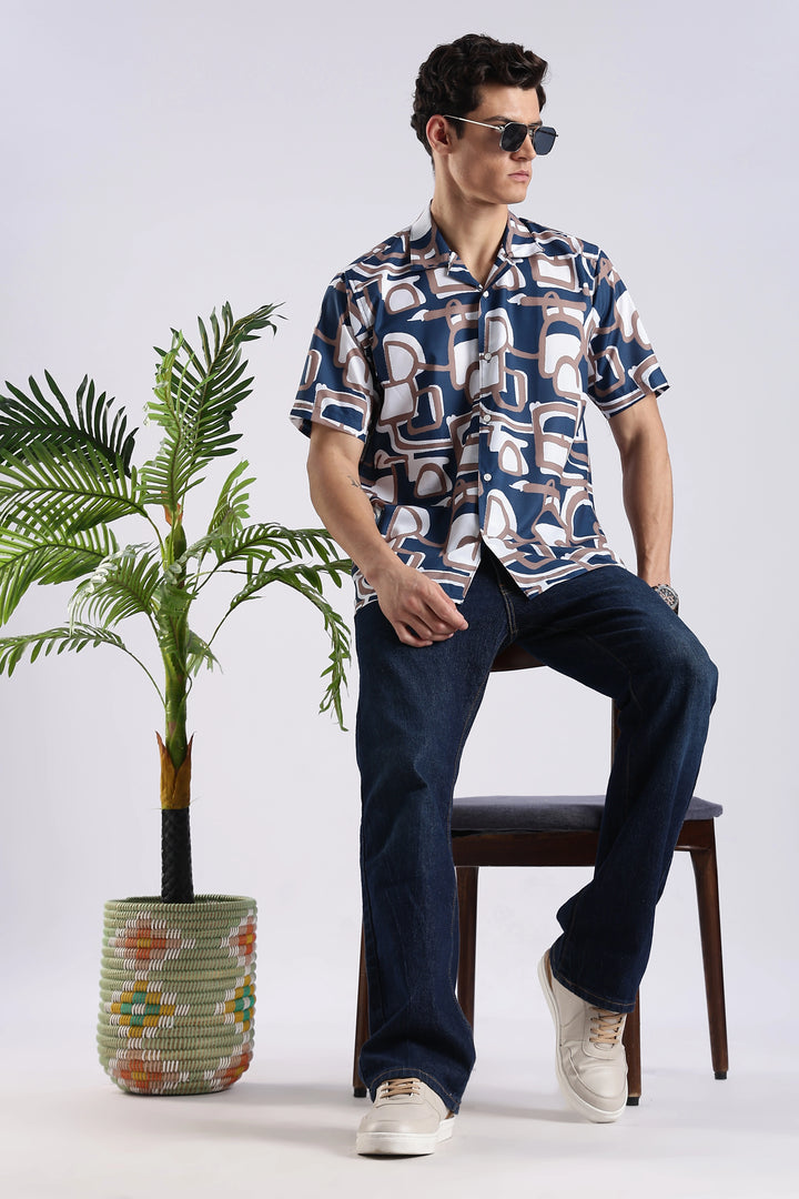 Navy Geometric printed half sleeve shirt