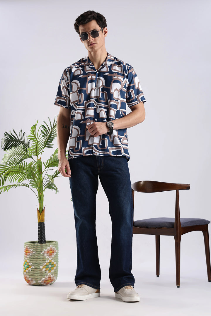 Navy Geometric printed half sleeve shirt