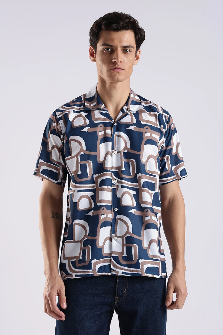 Navy Geometric printed half sleeve shirt