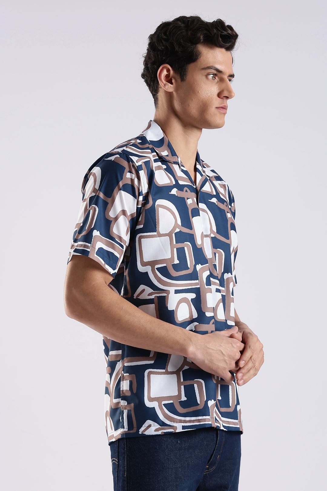 Navy Geometric printed half sleeve shirt