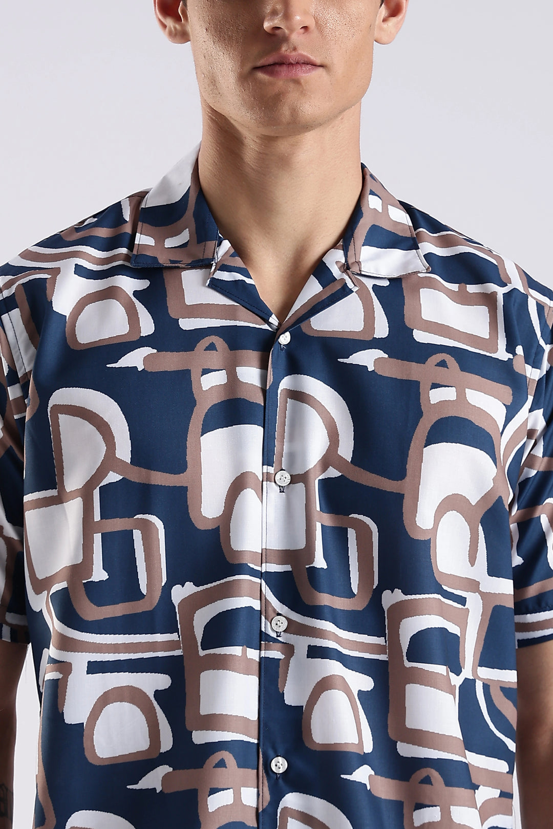Navy Geometric printed half sleeve shirt