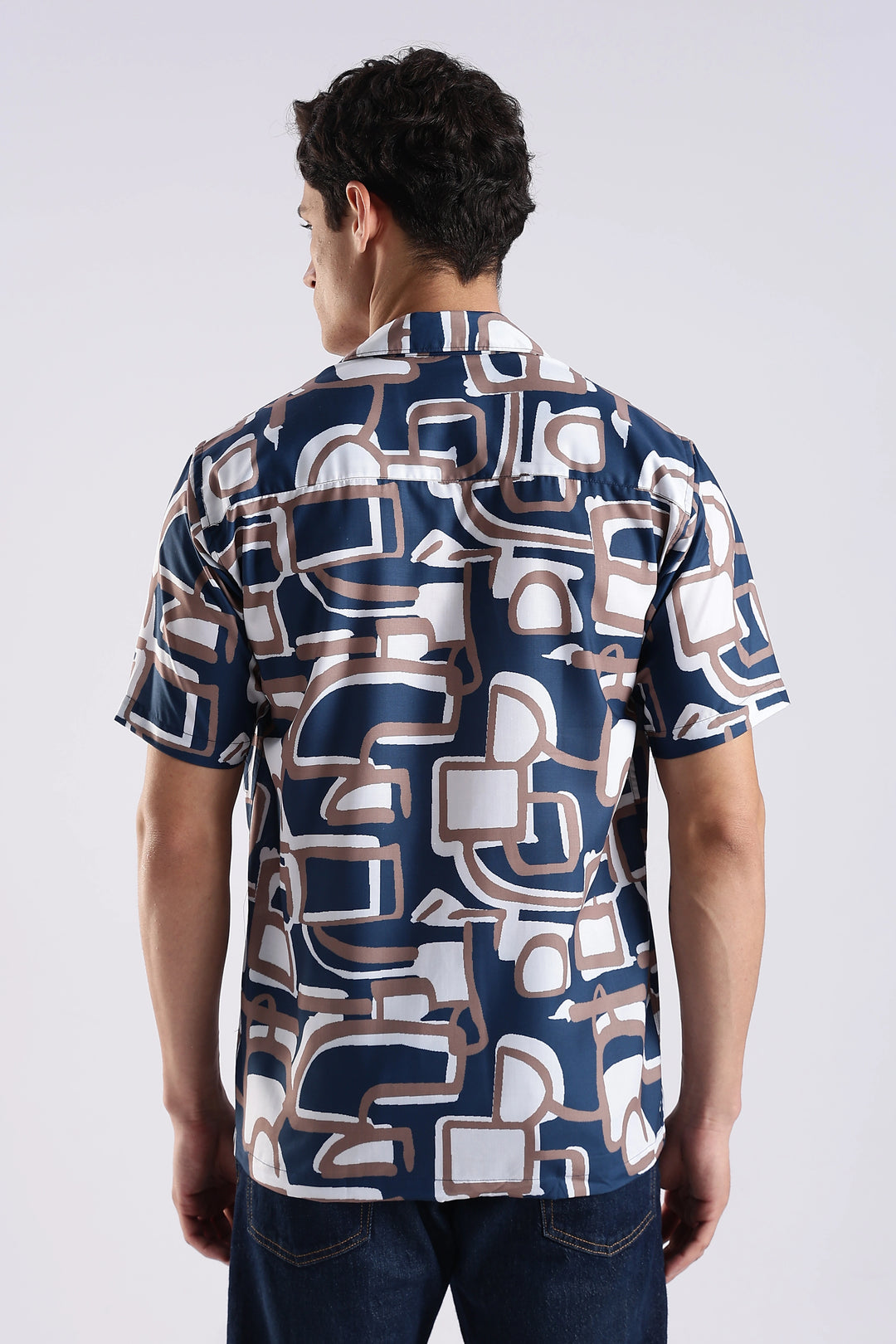 Navy Geometric printed half sleeve shirt