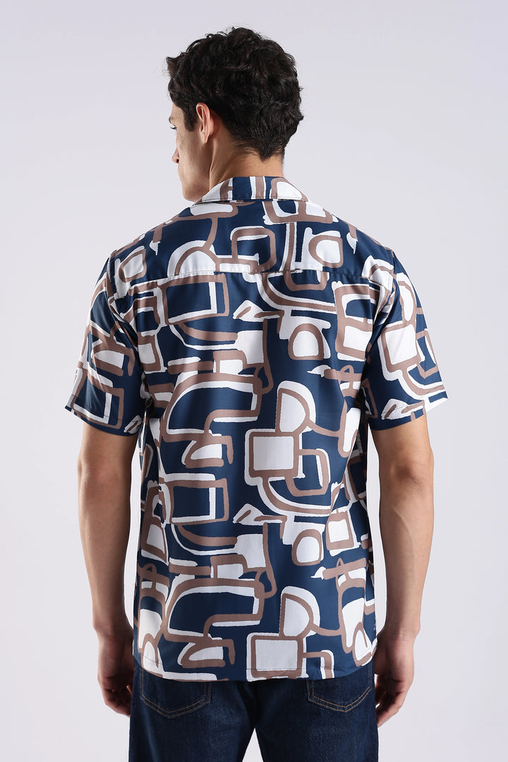 Navy Geometric printed half sleeve shirt