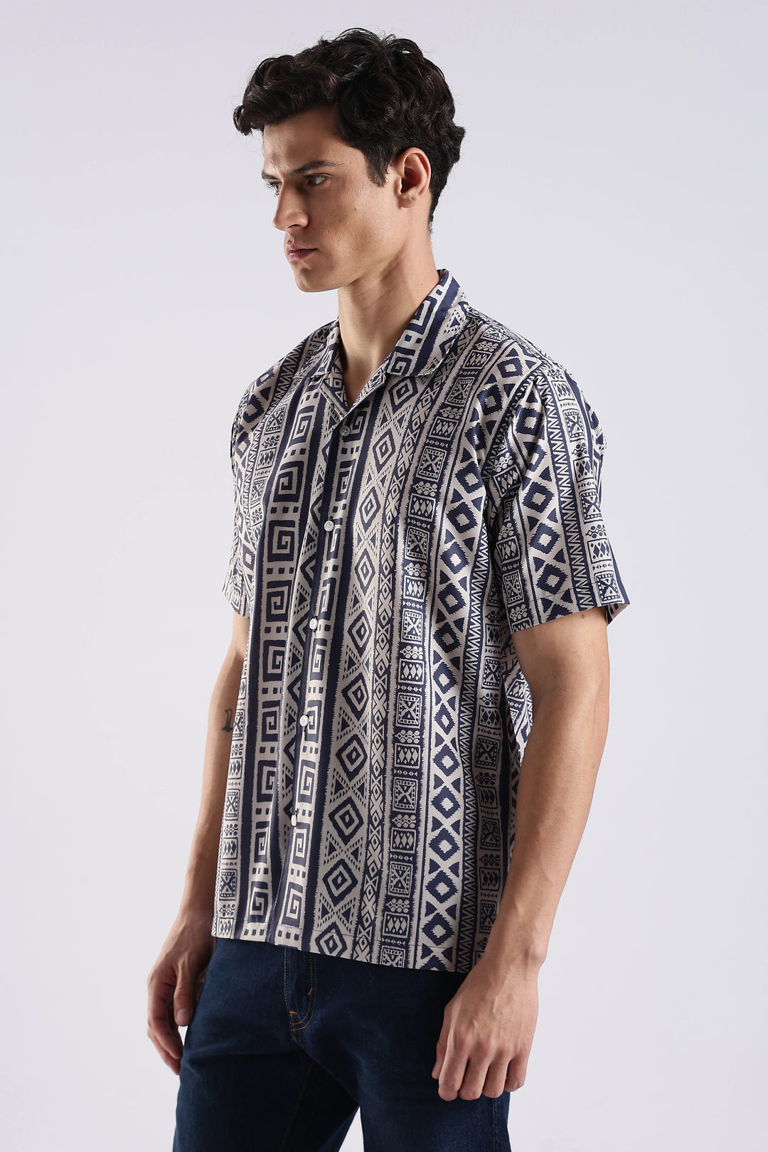 Black tribal printed half sleeve shirt
