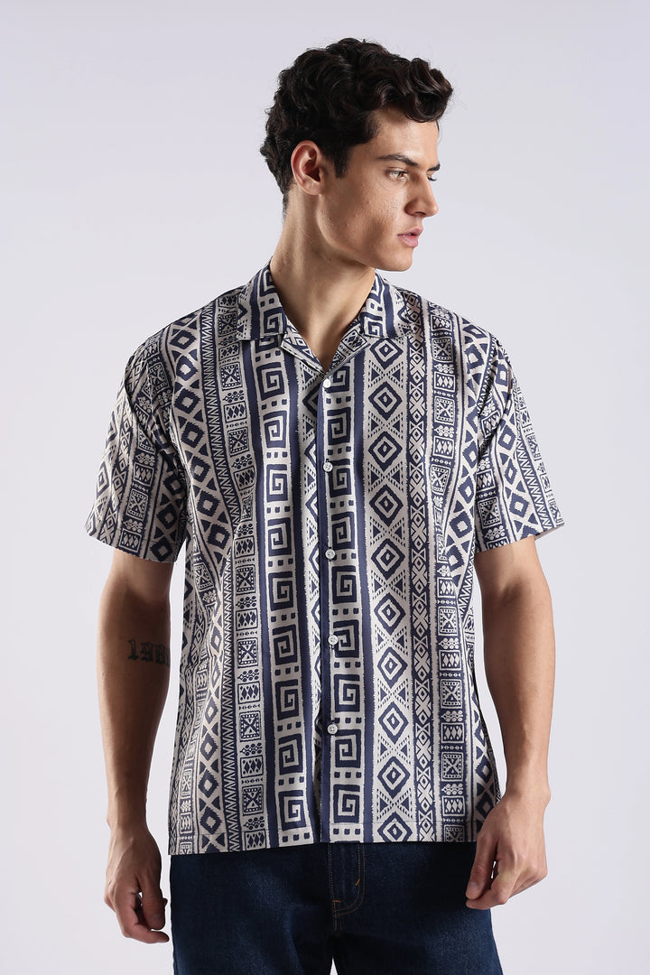 Black tribal printed half sleeve shirt