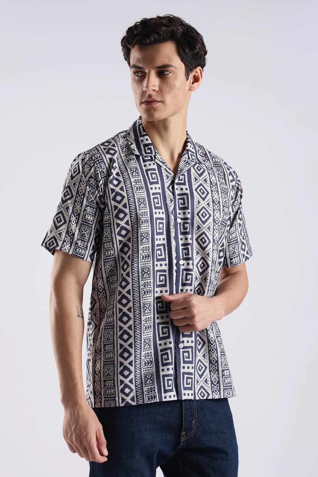 Black tribal printed half sleeve shirt