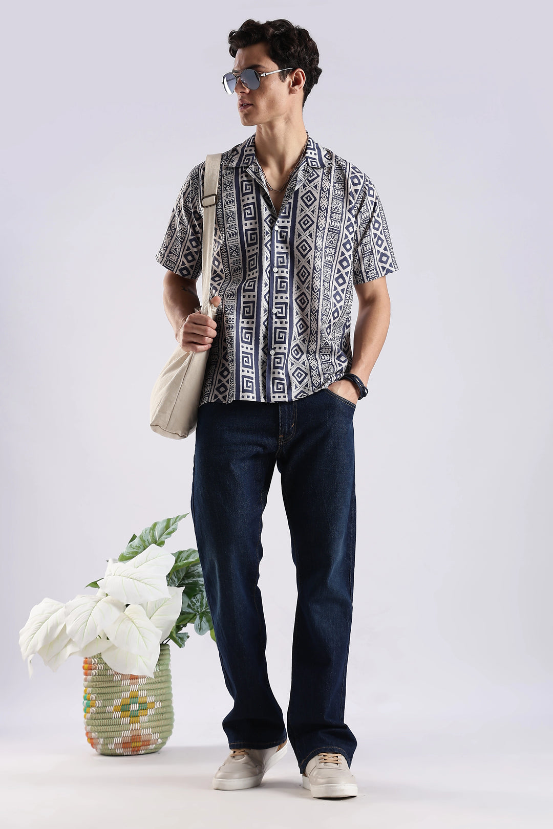 Black tribal printed half sleeve shirt