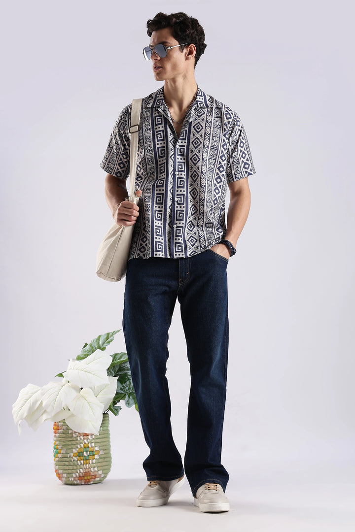 Black tribal printed half sleeve shirt