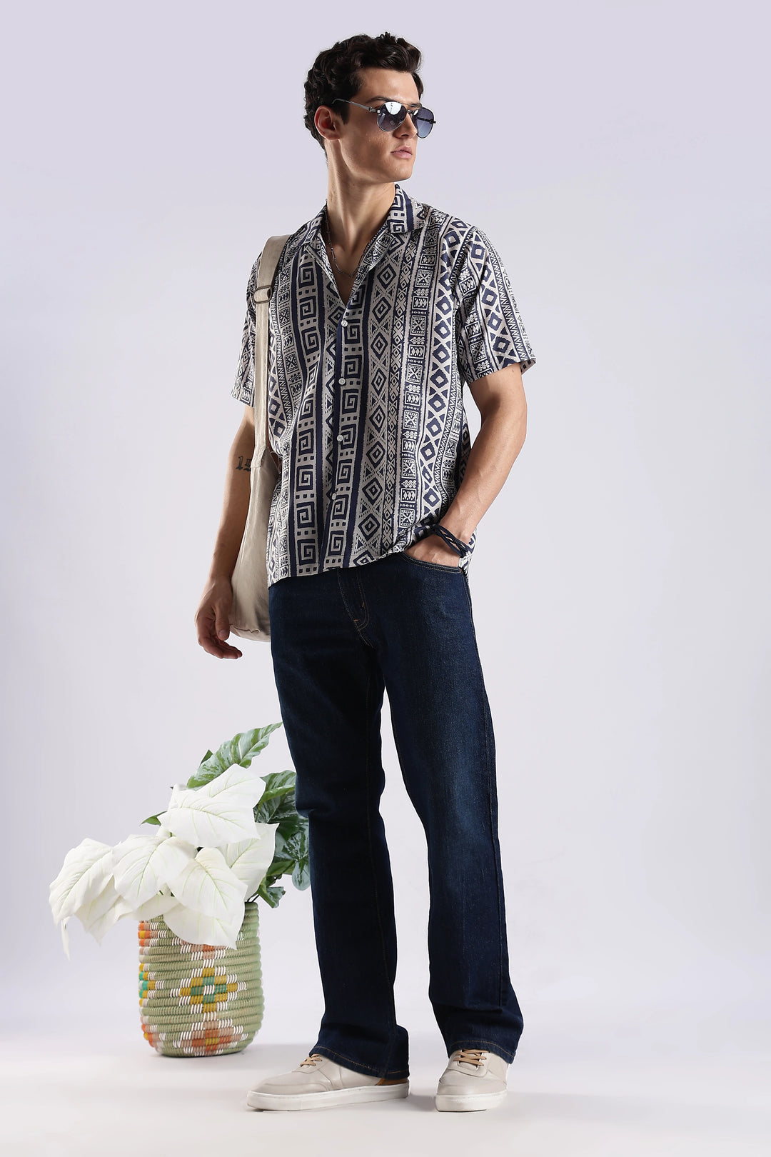 Black tribal printed half sleeve shirt