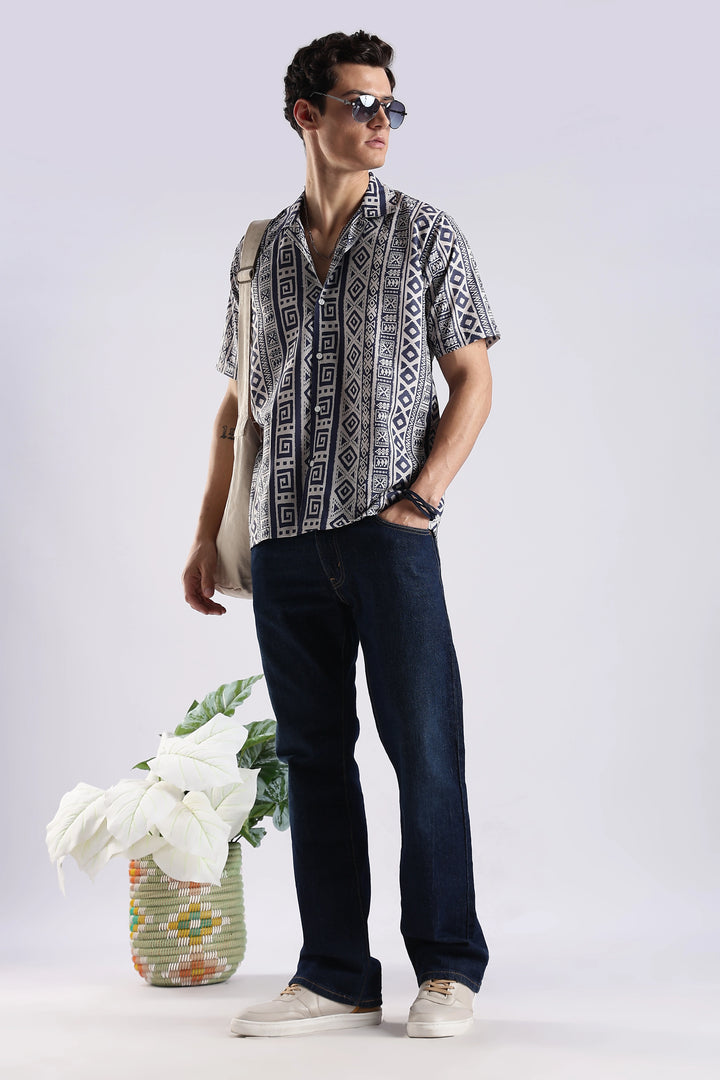 Black tribal printed half sleeve shirt