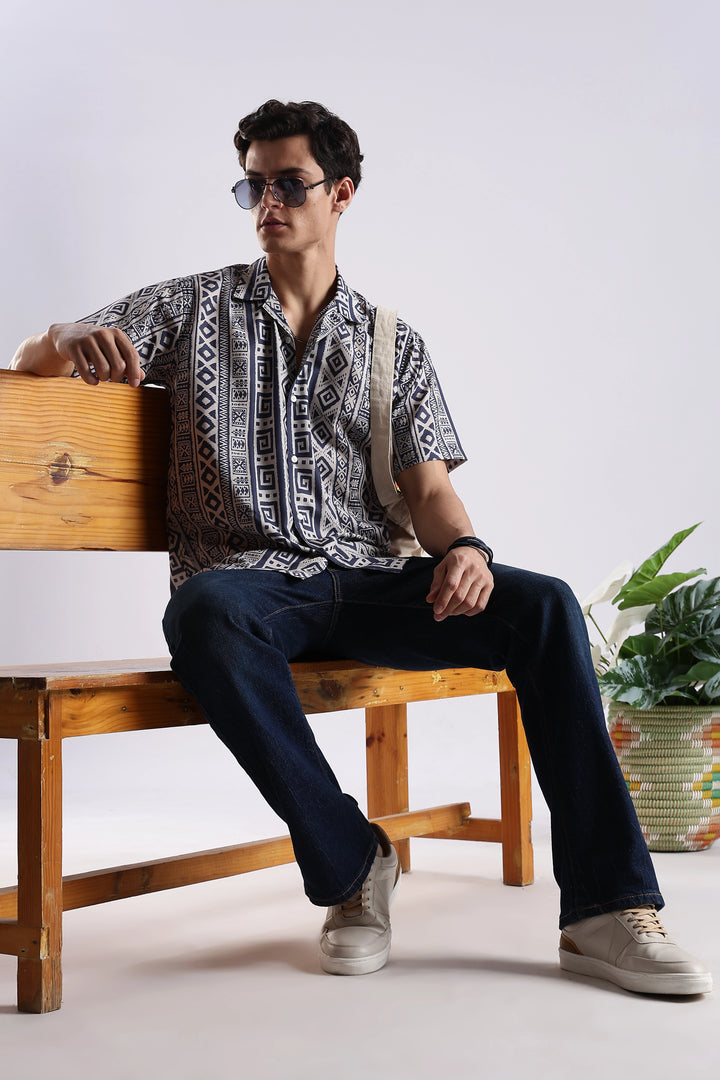 Black tribal printed half sleeve shirt