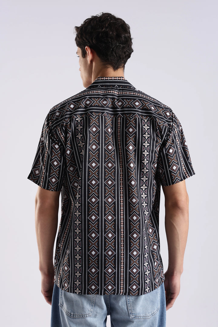 Black ethnic printed half sleeve shirt