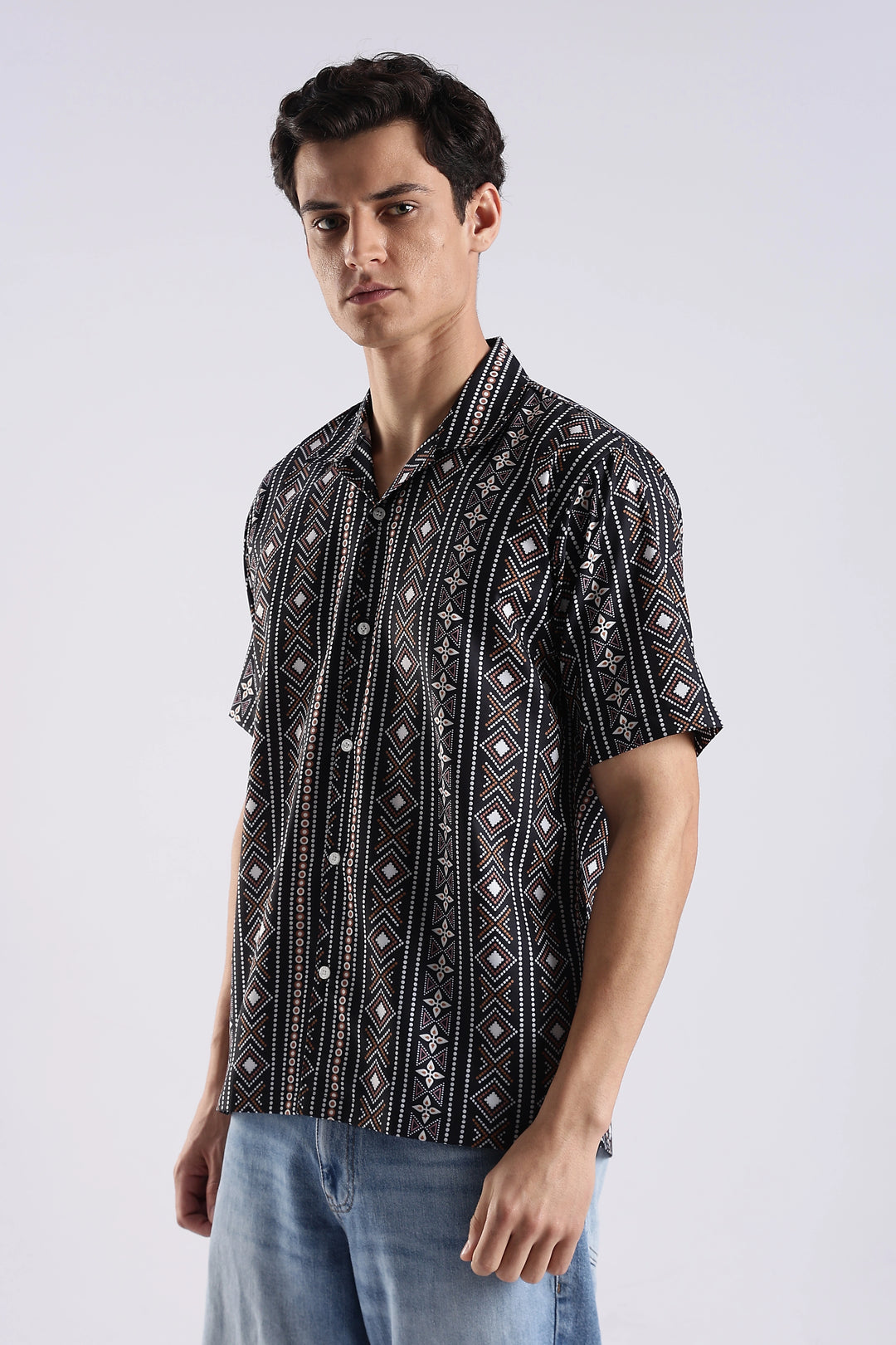 Black ethnic printed half sleeve shirt