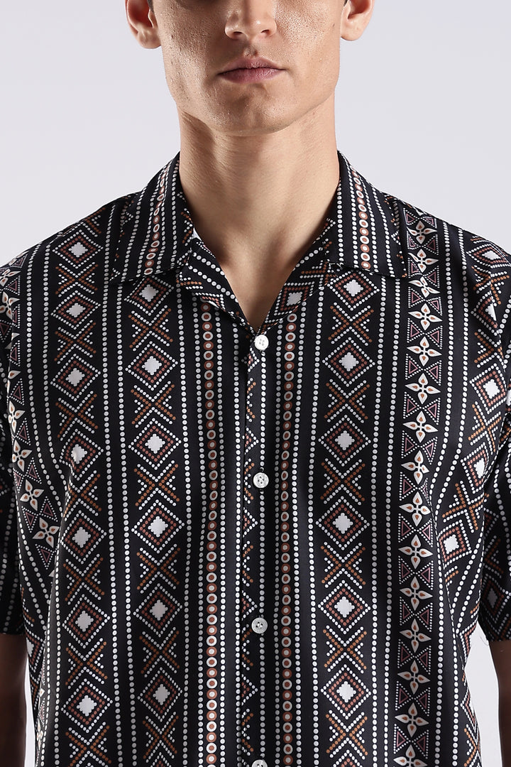 Black ethnic printed half sleeve shirt