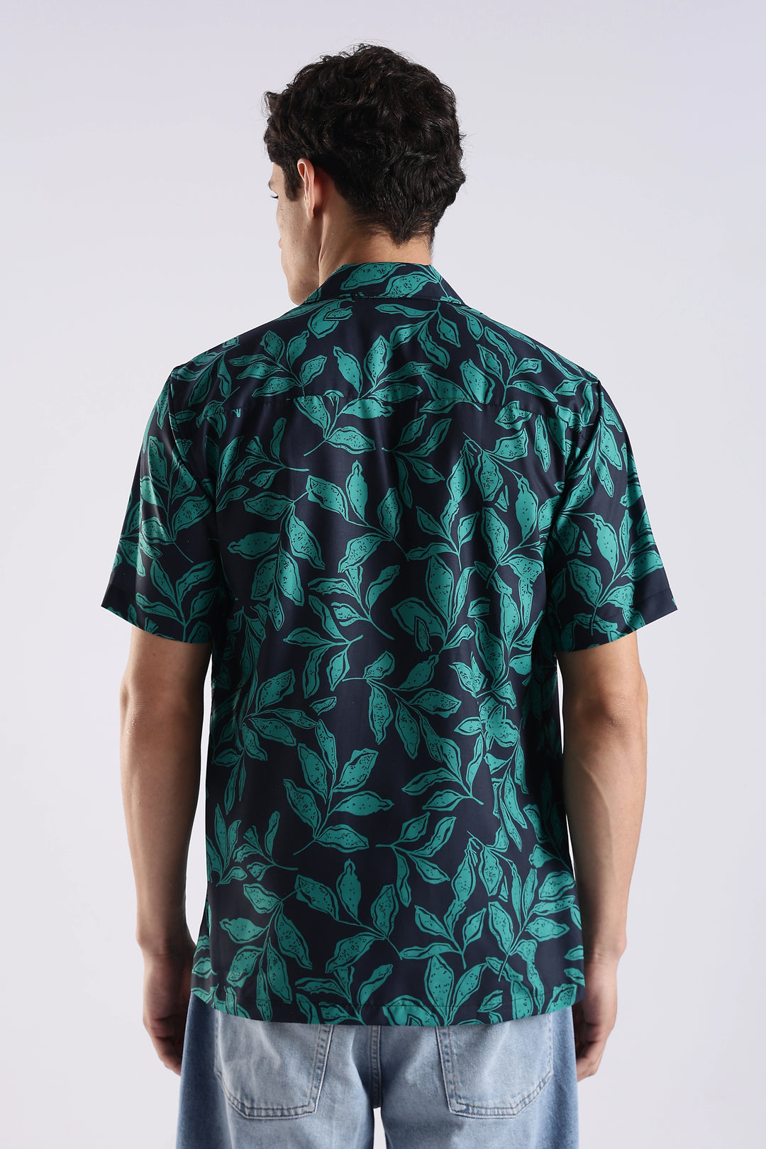 Navy leaf printed half sleeve shirt