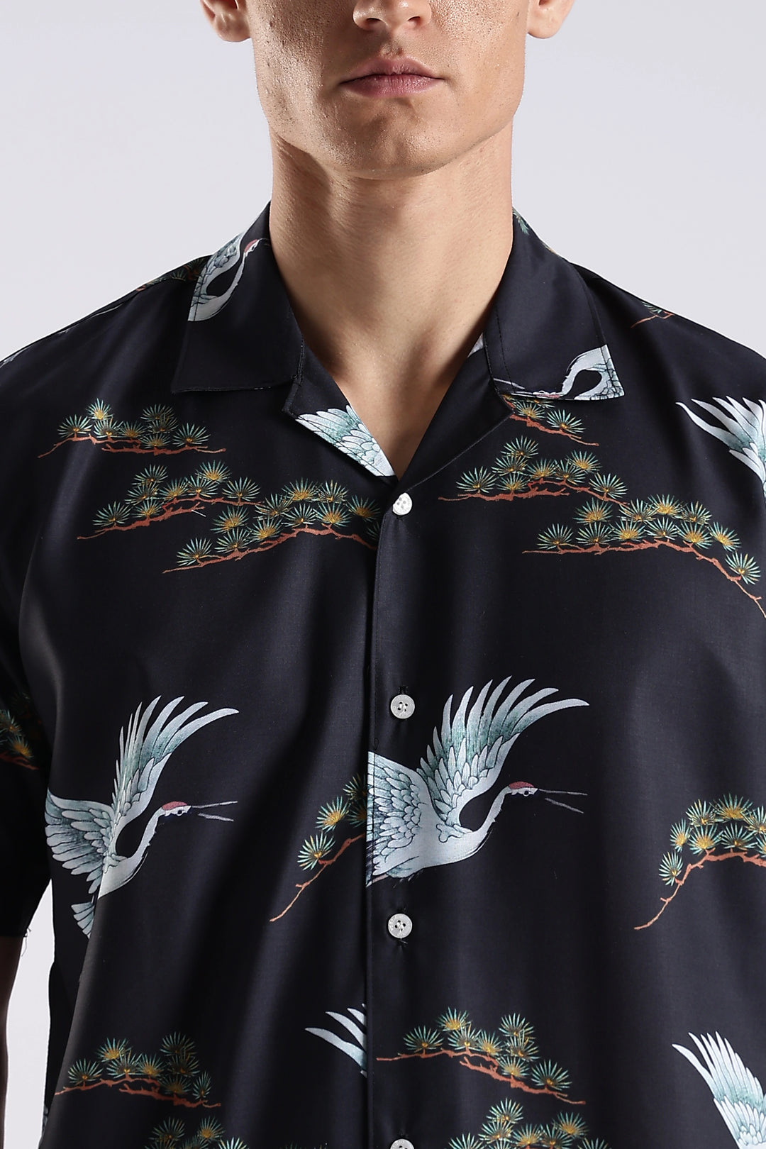 Black flamingo printed half sleeve shirt