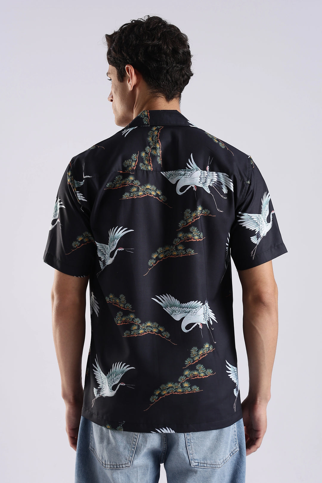 Black flamingo printed half sleeve shirt