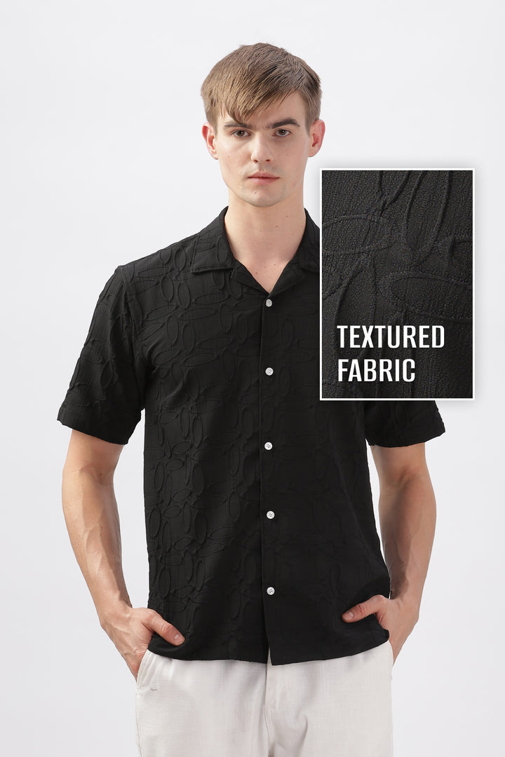 Black jacquard oval embossed half sleeve shirt