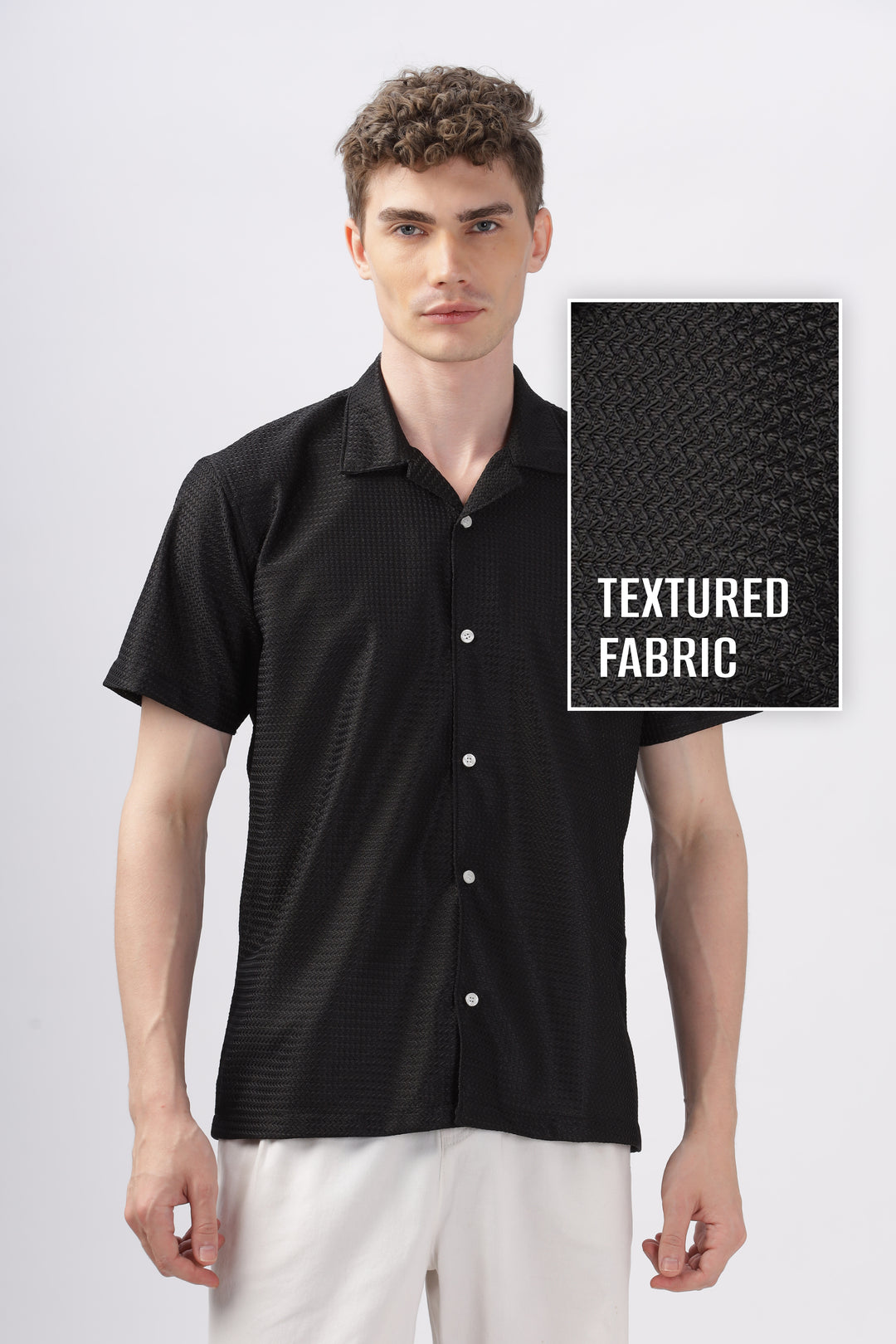 Black textured half sleeve shirt