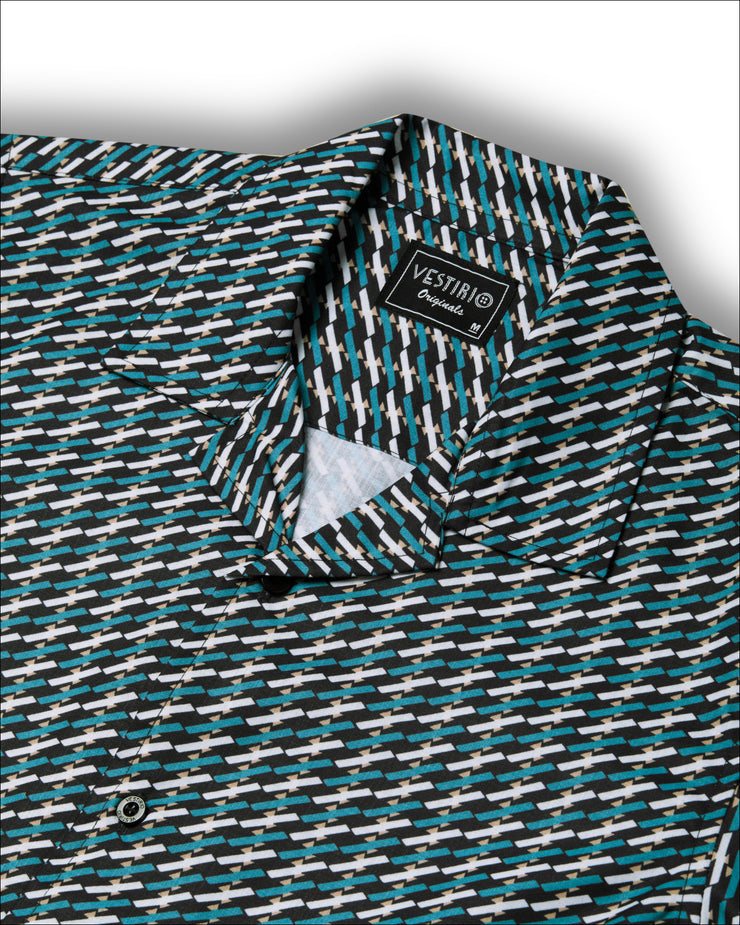 Navy geometric design half sleeve shirt for men