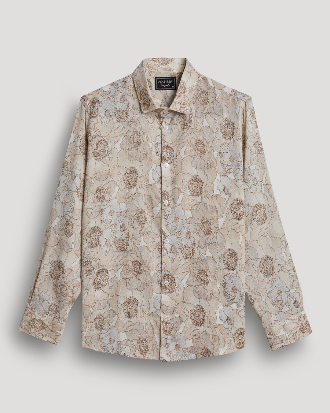 Orange flower printed full sleeve linen shirt