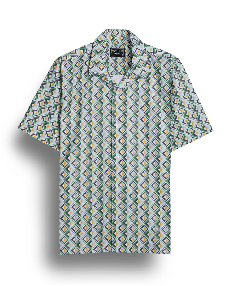 Blue Geometric Printed Shirt – VESTIRIO