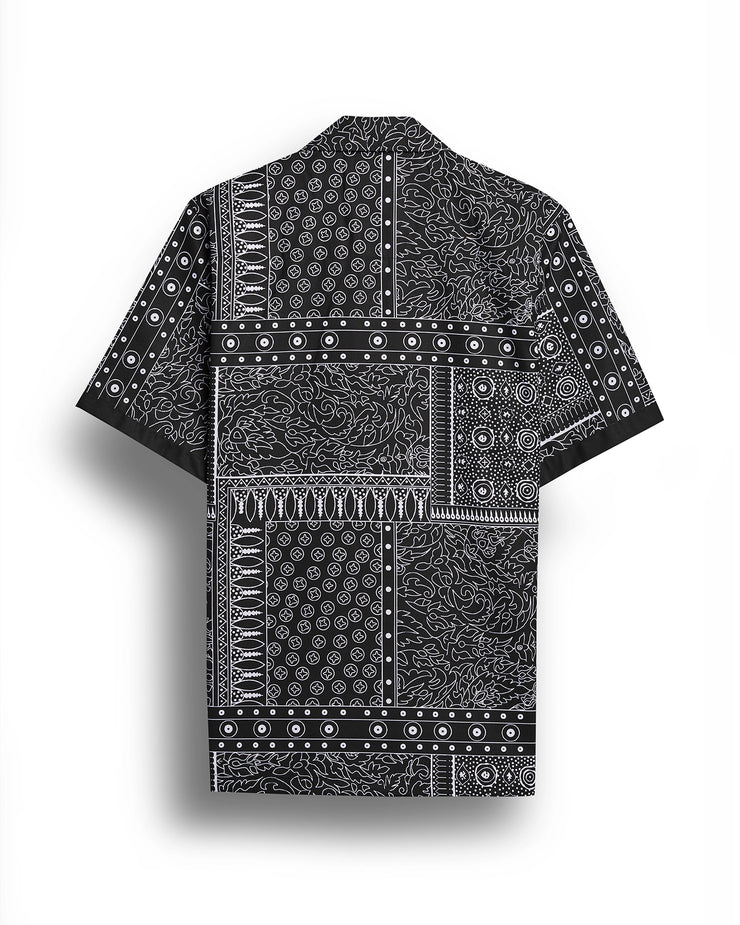 Black bandana printed camp collar shirt for men