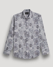 Gray flower printed full sleeve linen shirt