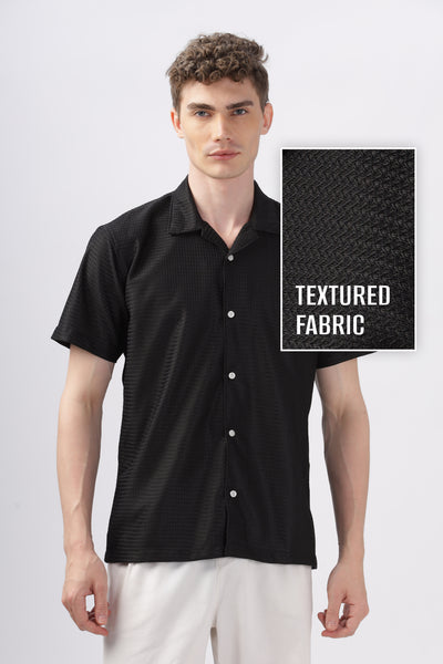 Black textured turkish weave half sleeve shirt
