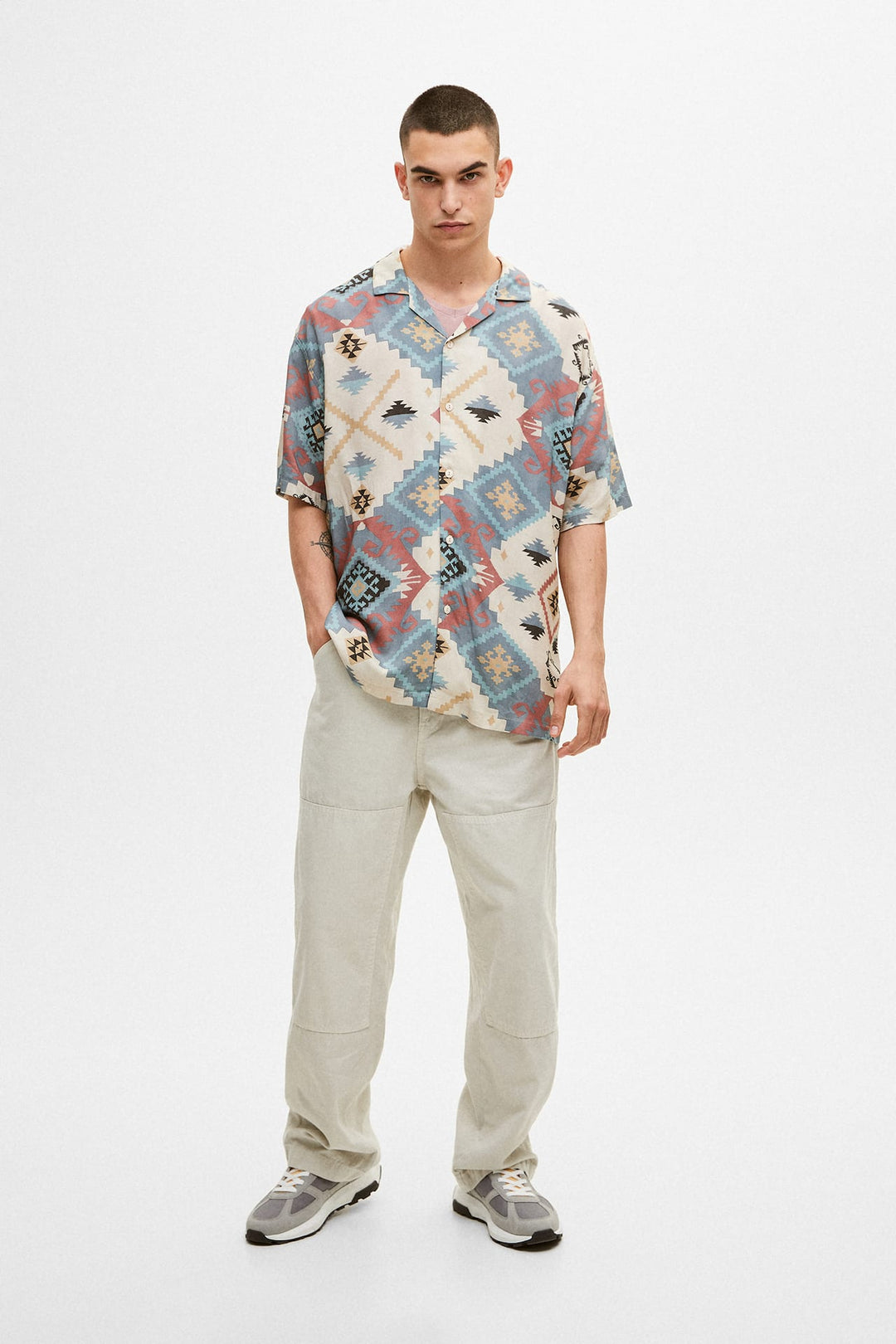 BASIC BLUE GEOMETRIC PRINTED SHIRT