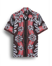 BLACK AND RED FLOWER PRINTED CAMP COLLAR SHIRT FOR MEN