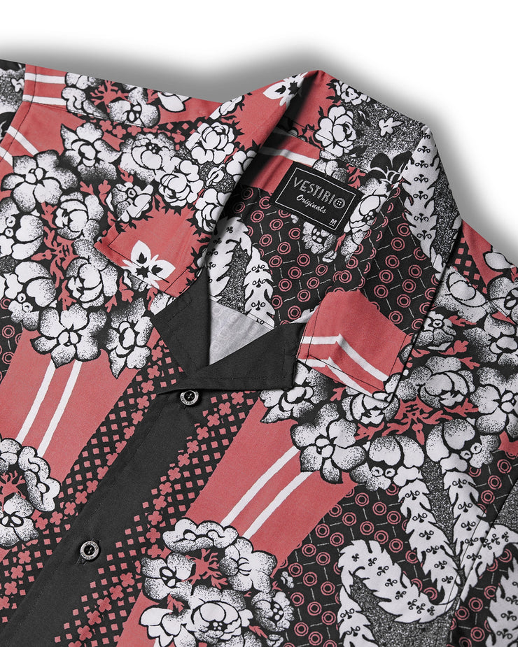 Black and Red flower printed camp collar shirt for men
